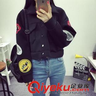 秋季外套 XB 實拍秋冬款原宿寬松大碼刺繡英文字母貼牌寬松短款太空棉外套原始圖片3