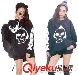 加厚衛衣 XB 韓國官網代購KKXX骷髏頭印花加厚寬松抓絨圓領衛衣原始圖片2