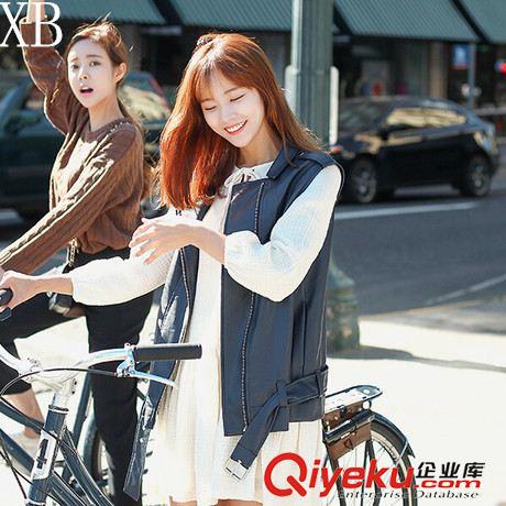 皮夾克 XB 秋裝新款機車皮衣女韓版PU皮外套短款小外套女式馬甲背心原始圖片3