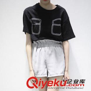 T恤 XB 韓國雜志款夏季別致刺繡口袋式短袖休閑寬松短T恤女原始圖片3