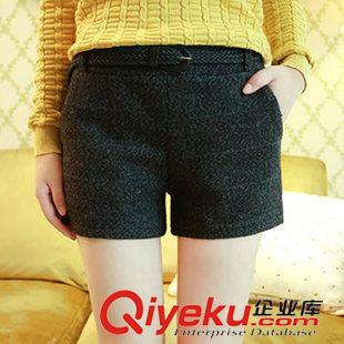 短褲 XB 2015秋季新款韓版女式毛呢松緊腰加厚格子西裝短褲靴褲原始圖片3