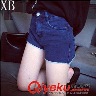 短褲 XB 2015新款韓版寬松毛邊大碼胖MM前短后長割爛牛仔短褲女