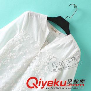 6月8日新品 V81 小青家 夏季新款百搭純色歐根紗繡花拼接棉麻短袖女襯衣襯衫