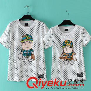 6月8日新品 V297 小青家女裝 夏季新款百搭圓點(diǎn)卡通圖案圓領(lǐng)短袖情侶裝棉t恤