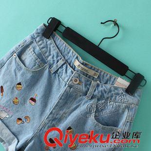 6月2日新品 V165小青家女裝夏季新款百搭卡通刺繡高腰修身小直筒牛仔短褲熱褲