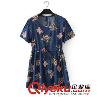 05月18日新品 U552 小青家大碼女裝 夏季新款百搭印花圓領(lǐng)修身短袖牛仔裙連衣裙