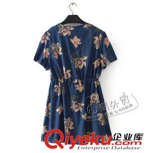 05月18日新品 U552 小青家大碼女裝 夏季新款百搭印花圓領(lǐng)修身短袖牛仔裙連衣裙