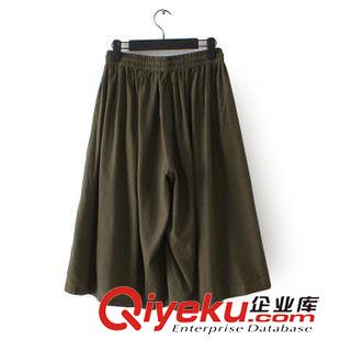 05月11日新品 U304 國內(nèi)原單女裝 夏季新款簡(jiǎn)約純色松緊腰亞麻闊腿褲裙褲七分褲