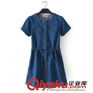 05月11日新品 U115 國內(nèi)單女裝 夏季新款簡約純色修身圓領(lǐng)短袖牛仔裙連衣裙子