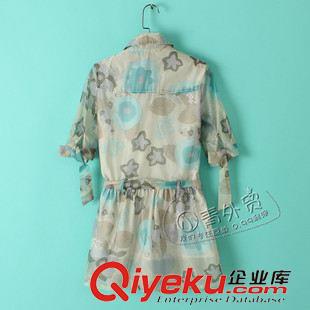 05月4日新品 T747 外貿原單女裝 夏季新款印花圖案翻領修身短袖歐根紗連衣裙子原始圖片2