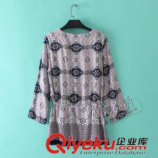 05月4日新品 U30 外貿(mào)原單女裝 新款復(fù)古名族風(fēng)印花圖案圓領(lǐng)長袖修身連衣裙子原始圖片2