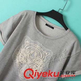 04月13日新品 T107外貿(mào)原單女裝春夏新款歐美范虎頭刺繡圓領(lǐng)寬松中長(zhǎng)款短袖衛(wèi)衣