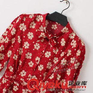 04月27日新品 T855 外貿(mào)原單女裝 夏季新款印花圓領(lǐng)系帶修身五分袖雪紡裙連衣裙