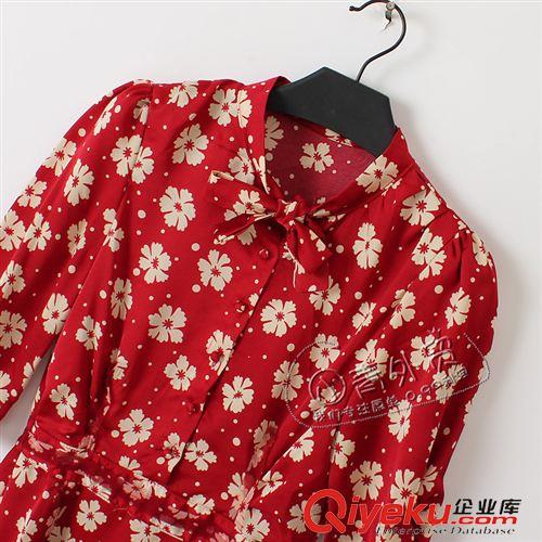 04月27日新品 T855 外貿(mào)原單女裝 夏季新款印花圓領(lǐng)系帶修身五分袖雪紡裙連衣裙