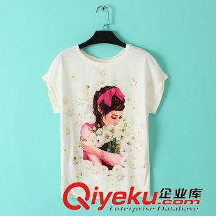 04月27日新品 T853 品牌原單女裝 夏季新款超仙印花圖案圓領(lǐng)雪紡拼接短袖t恤