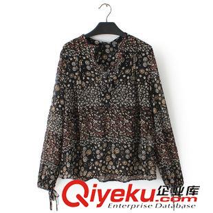 04月6日新品 S773 外貿(mào)原單女裝 春季新款復(fù)古印花圖案圓領(lǐng)長(zhǎng)袖雪紡衫上衣