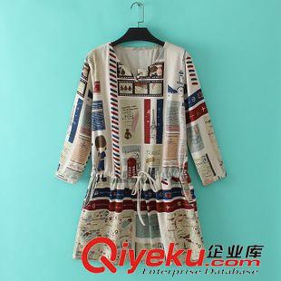 03月23日新品 S18 外貿(mào)原單女裝 春季新款修身個(gè)性圖案圓領(lǐng)長(zhǎng)袖棉麻連衣裙子