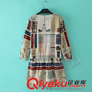 03月23日新品 S18 外貿(mào)原單女裝 春季新款修身個(gè)性圖案圓領(lǐng)長(zhǎng)袖棉麻連衣裙子