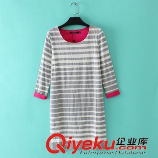 03月30日新品 S387 外貿(mào)原單女裝 春夏新款百搭條紋圓領(lǐng)九分袖修身中長(zhǎng)款t恤