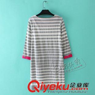 03月30日新品 S387 外貿(mào)原單女裝 春夏新款百搭條紋圓領(lǐng)九分袖修身中長(zhǎng)款t恤