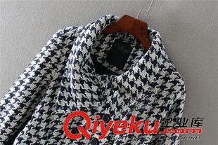 9月16日新品 X517 出口單 冬季新款歐美范黑白格修身翻領長袖女裝雙排扣外套原始圖片3