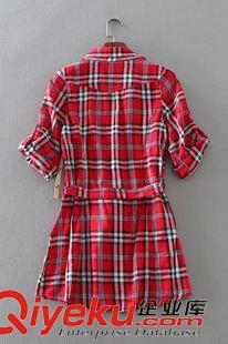 8月18日新品 W306 外貿女裝 秋季新款經(jīng)典格子修身中長款可挽袖翻領襯衫襯衣原始圖片2