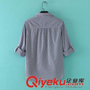 7月20日新品 B701 日本單 2015秋季新款百搭條紋翻領(lǐng)可挽長(zhǎng)袖女裝襯衫襯衣原始圖片2