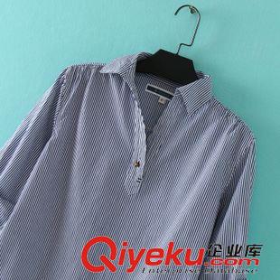 7月20日新品 B701 日本單 2015秋季新款百搭條紋翻領(lǐng)可挽長(zhǎng)袖女裝襯衫襯衣原始圖片3