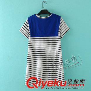 7月20日新品 B650 日本單 夏季新款學(xué)院范圓領(lǐng)修身條紋扎帶短袖女裝連衣裙子原始圖片2