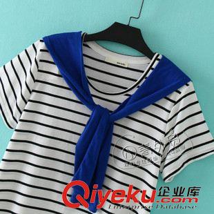 7月20日新品 B650 日本單 夏季新款學(xué)院范圓領(lǐng)修身條紋扎帶短袖女裝連衣裙子原始圖片3