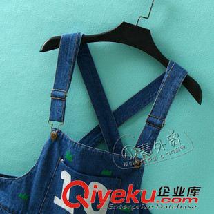 7月7日新品 B284 日本單 夏季新款百搭數(shù)字刺繡寬松女裝牛仔中褲背帶短褲子原始圖片3