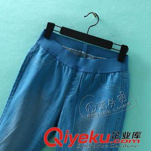 7月7日新品 B281 韓國單 夏季新款簡約松緊腰修身磨白女裝小腳褲牛仔七分褲子原始圖片3