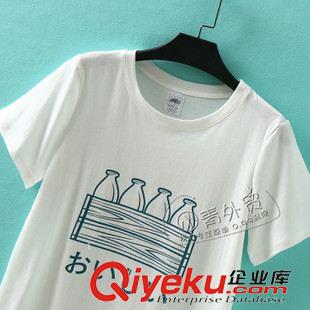 7月7日新品 B287 日本單 夏季新款瓶子圖案圓領(lǐng)修身純色百搭女裝短袖t恤原始圖片3