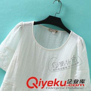 7月7日新品 B301 日本單 夏季新款歐根紗繡花純色圓領(lǐng)棉麻短袖女上衣襯衫襯衣原始圖片3