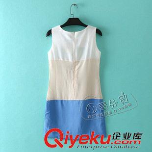 7月7日新品 B221 歐美單 夏季新款簡(jiǎn)約混色拼接圓領(lǐng)修身雪紡裙背心裙女連衣裙原始圖片2