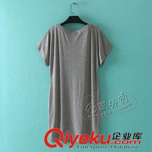 7月7日新品 B223 歐美單 夏季新款簡約純色修身圓領(lǐng)插肩短袖女裝連衣裙原始圖片2