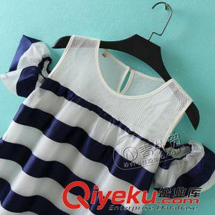 6月30日新品 B16 鐘愛品牌 夏季新款百搭圓領(lǐng)網(wǎng)狀拼接露肩短袖歐根紗連衣裙原始圖片3