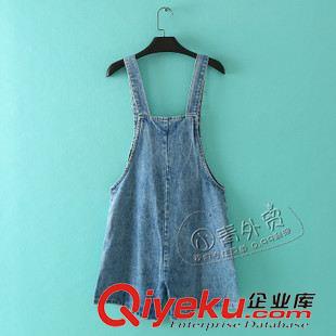 6月30日新品 B108 外貿(mào)女裝 夏季新款簡約水洗磨白高腰牛仔短褲背帶褲熱褲子原始圖片2