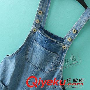 6月30日新品 B108 外貿(mào)女裝 夏季新款簡約水洗磨白高腰牛仔短褲背帶褲熱褲子原始圖片3