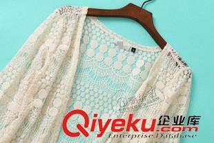 6月30日新品 B87 丹麥單 夏季新款氣質(zhì)淑女百搭純色修身中長款長袖開衫蕾絲衫原始圖片3