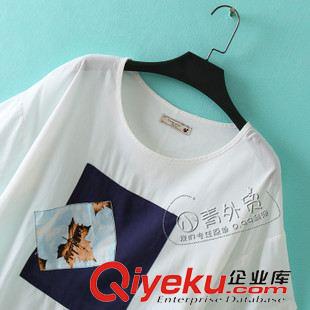 6月30日新品 B06 日本單 夏季新款百搭貼布圖案圓領(lǐng)純色插肩短袖棉麻襯衣襯衫原始圖片3