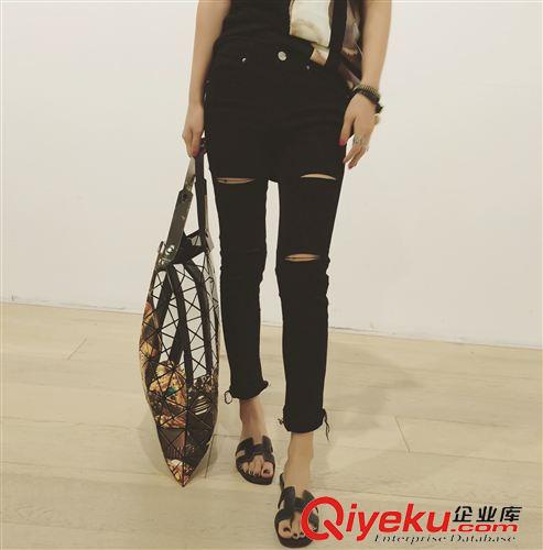 9月28日NEW 15秋季新款 韓國東大門復(fù)古割破毛邊牛仔鉛筆褲顯瘦九分牛仔褲原始圖片2