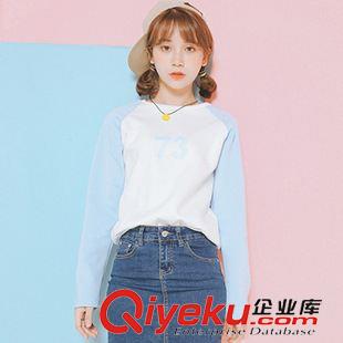 9月23日NEW 15秋季新款 韓國東大門學院風寬松簡約純色連肩袖拼色長袖衛衣女原始圖片2