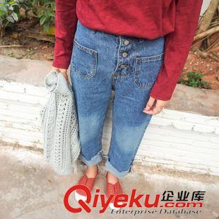 9月22日NEW 15秋季新款 韓國東大門復古寬松休閑牛仔女褲直排紐扣寬松闊腿褲