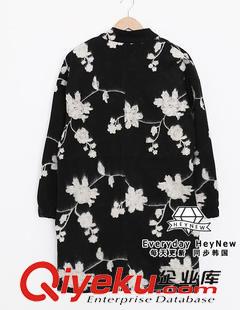 秋冬棉衣 15秋冬新款 韓國(guó)東大門復(fù)古寬松簡(jiǎn)約立體花朵刺繡中長(zhǎng)款?yuàn)A棉大衣原始圖片3