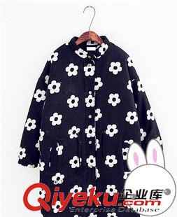 秋冬棉衣 15秋冬新款 韓國東大門復古寬松簡約花朵刺繡中長款棉衣棉服女原始圖片2