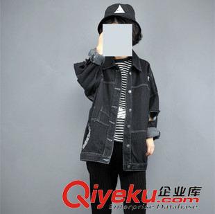 9月16日NEW 15秋季新款 韓國東大門復古寬松簡約港風個性破洞磨破牛仔外套女原始圖片3