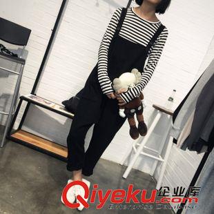 9月15日NEW 15秋季新款 韓國(guó)東大門學(xué)院風(fēng)寬松背帶褲紐扣九分褲毛圈棉口袋褲原始圖片2