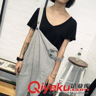 9月15日NEW 15秋季新款 韓國(guó)東大門學(xué)院風(fēng)寬松背帶褲紐扣九分褲毛圈棉口袋褲原始圖片3