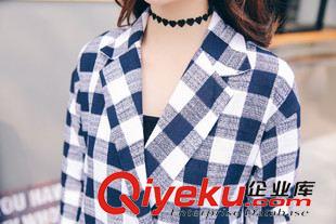 秋季外套 15秋季新款 韓國東大門復(fù)古寬松簡(jiǎn)約修身格子中長款外套女原始圖片3